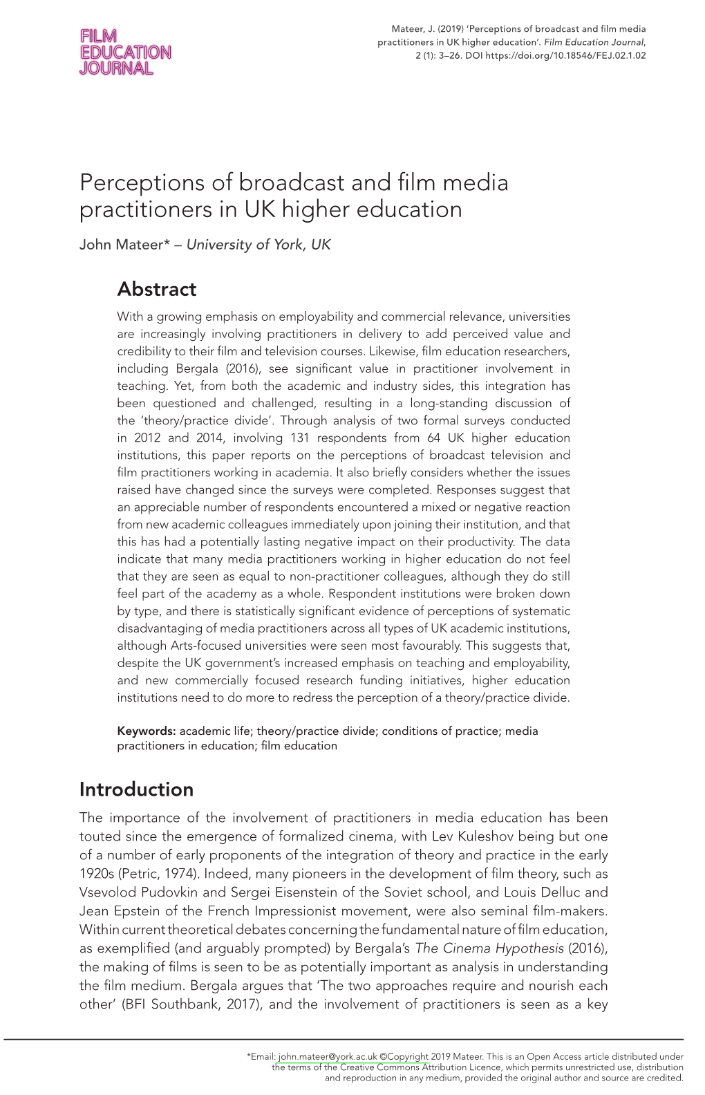 Perceptions of Broadcast and Film Media Practitioners in UK Higher Education’