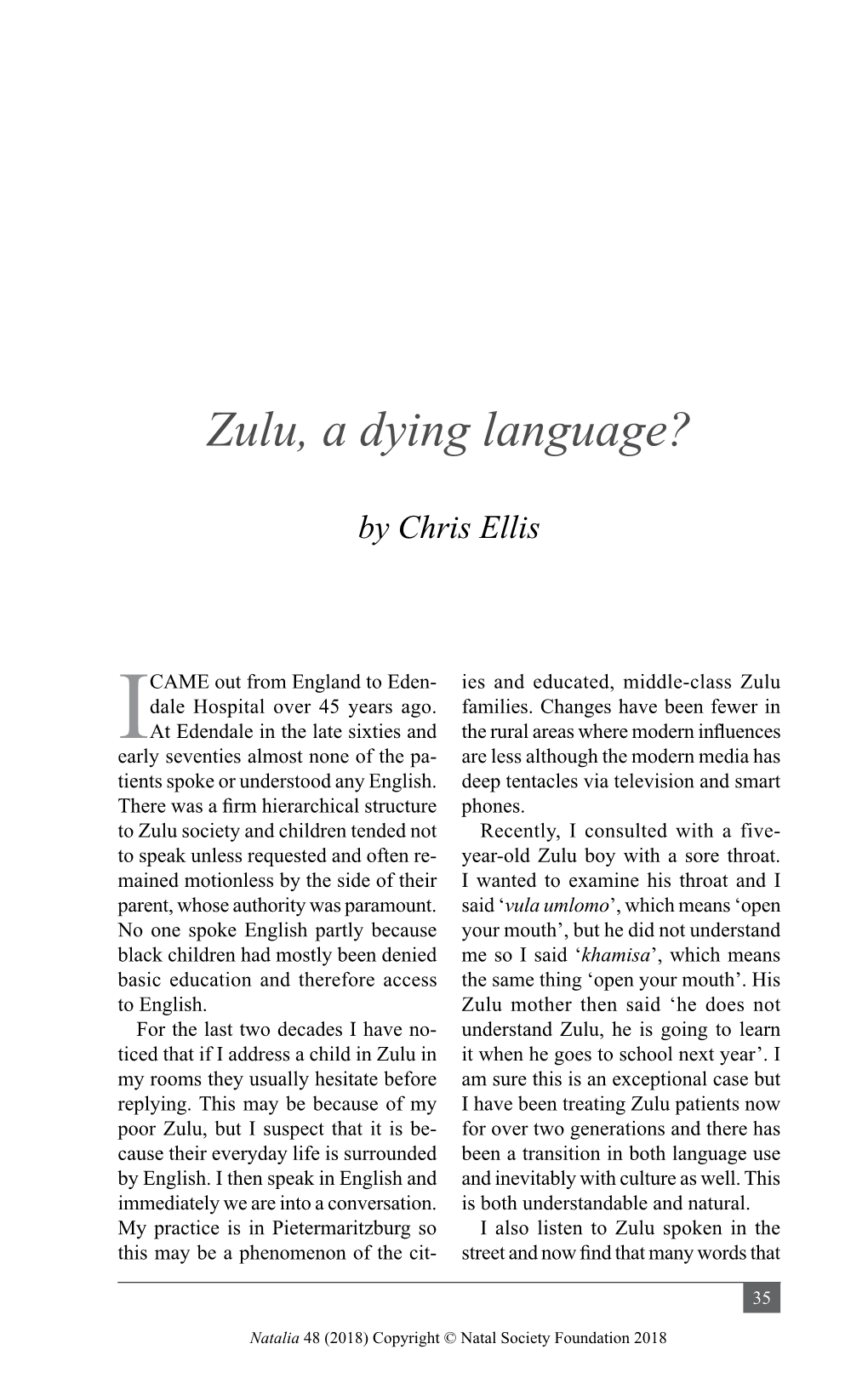 Zulu, a Dying Language?