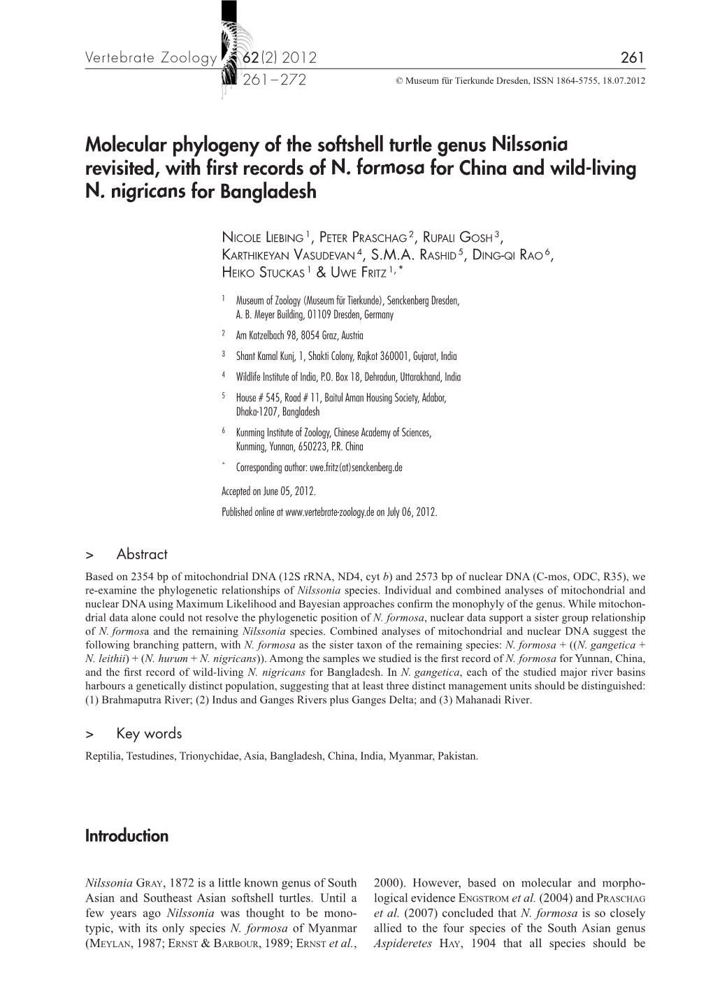 Molecular Phylogeny of the Softshell Turtle Genus Nilssonia Revisited, with First Records of N