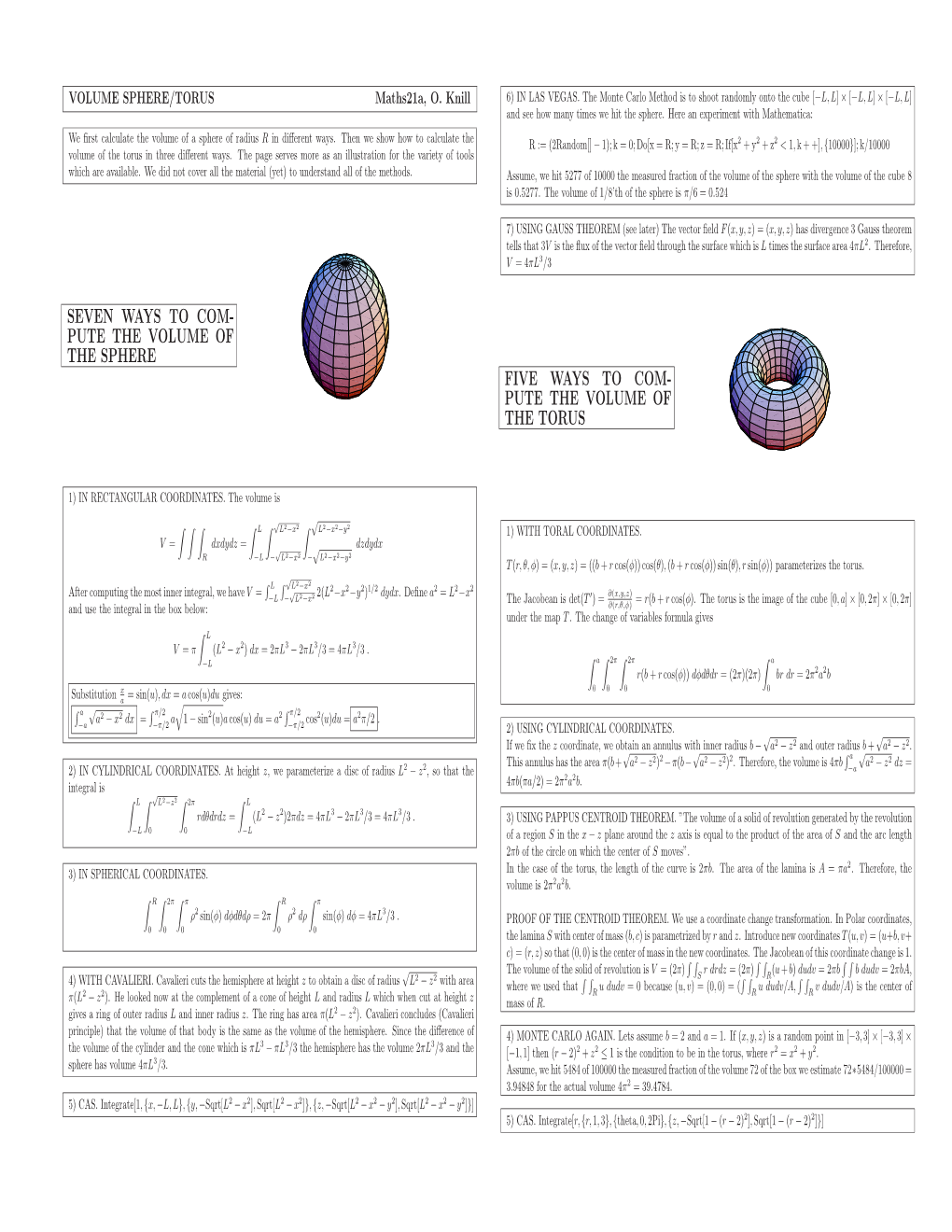 Volume of Sphere and Torus