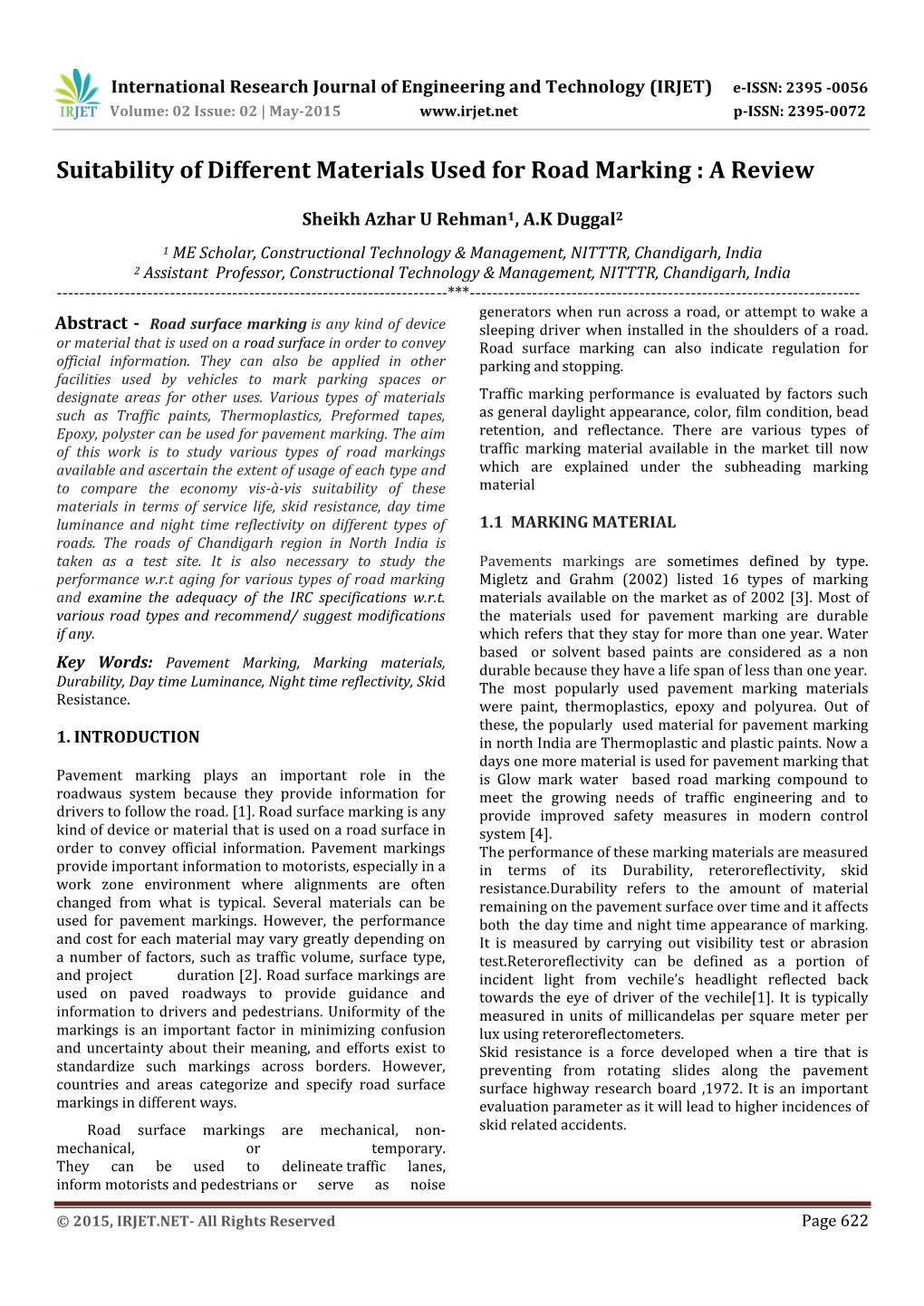 Suitability of Different Materials Used for Road Marking : a Review