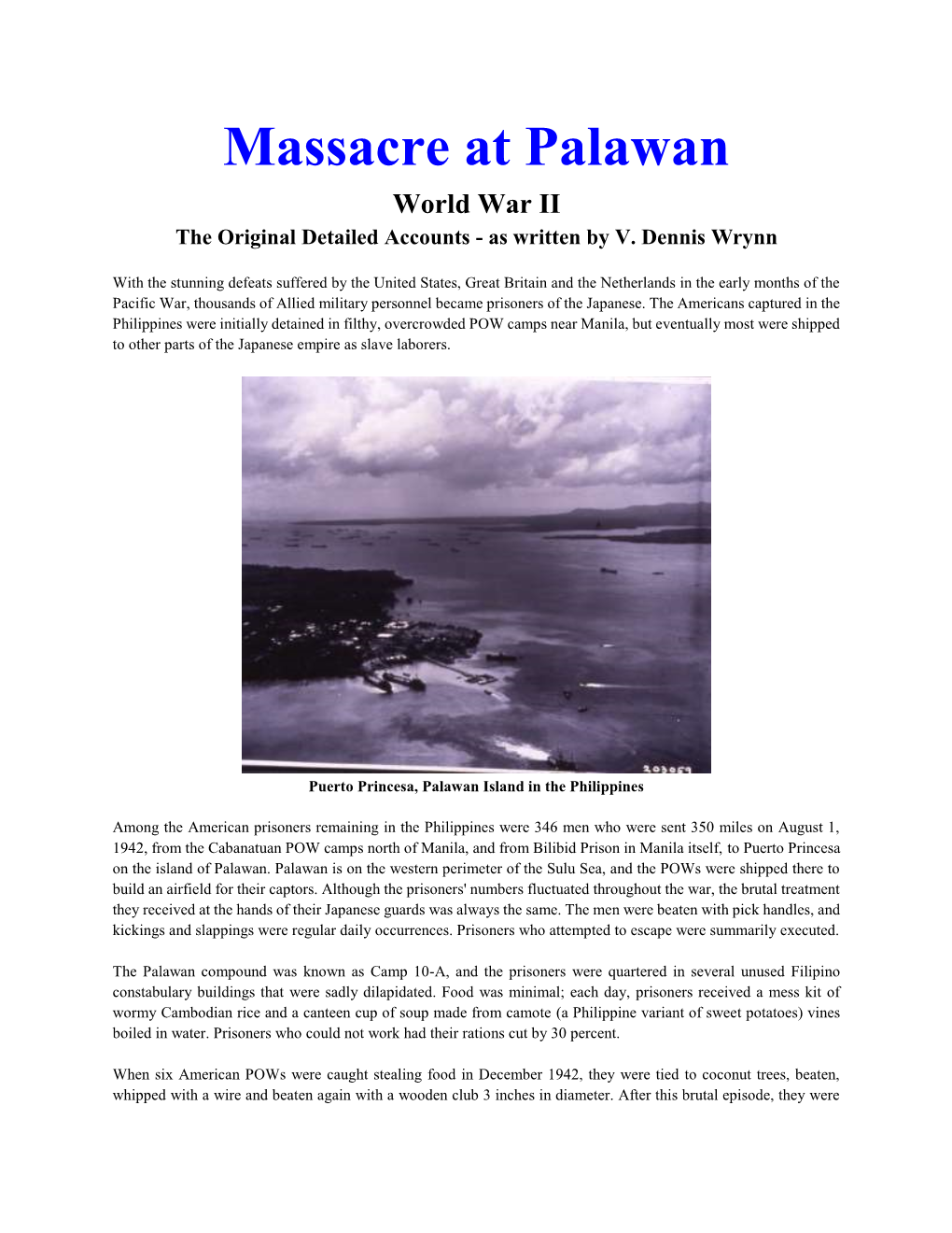 Massacre at Palawan World War II the Original Detailed Accounts - As Written by V
