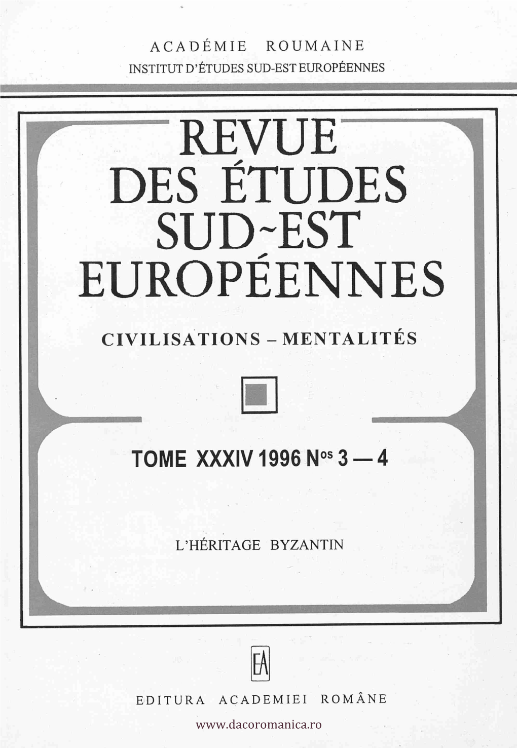 Europeennes Revue Desetudes Sud~Est Europeennes Civilisations Mentalites Ic