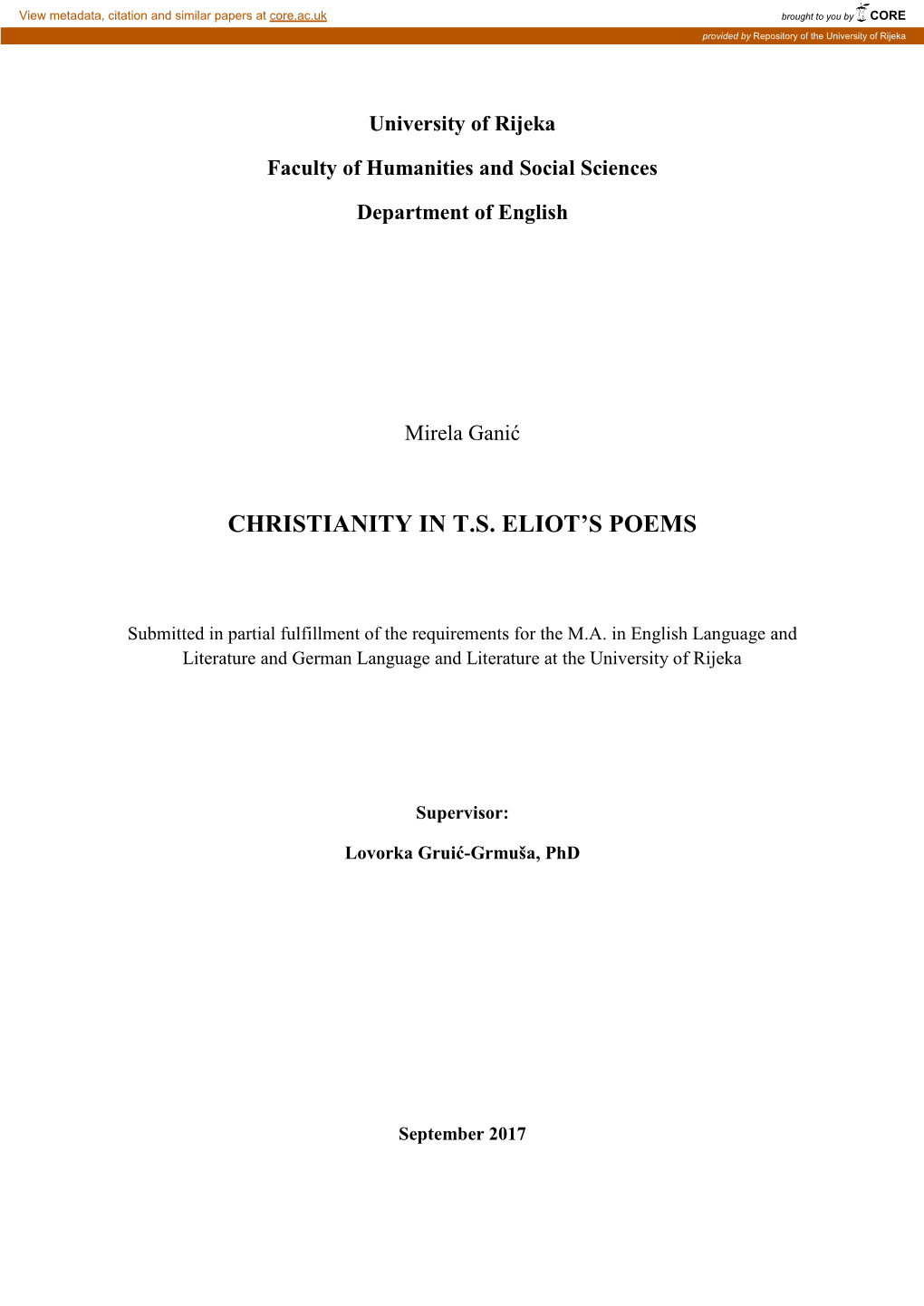 Christianity in T.S. Eliot's Poems