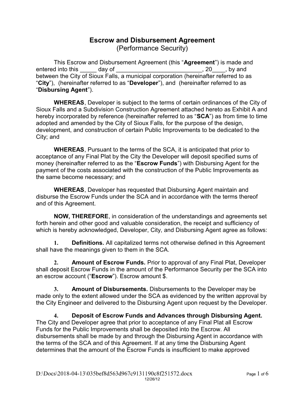 Escrow and Disbursement Agreement