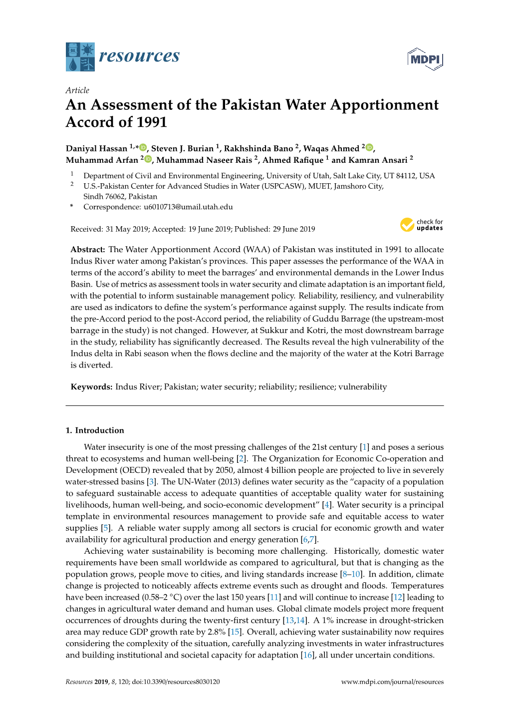 An Assessment of the Pakistan Water Apportionment Accord of 1991