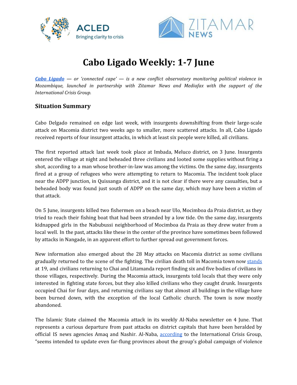 Cabo Ligado Weekly: 1-7 June