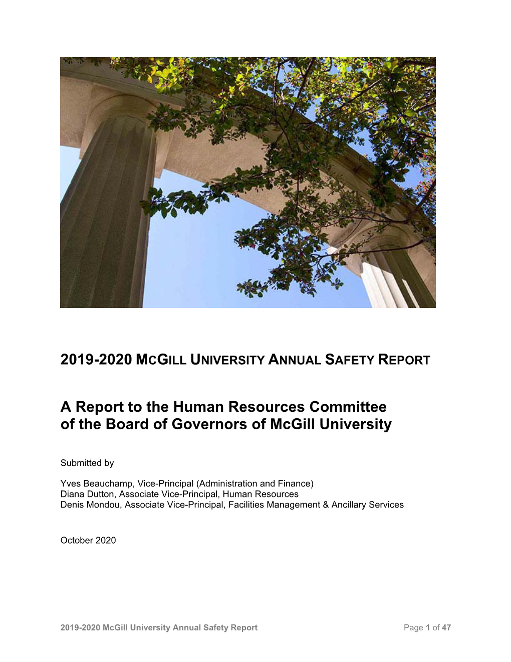 2019-2020 Mcgill University Annual Safety Report A