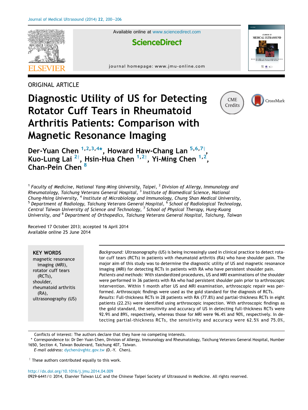 Diagnostic Utility of US for Detecting Rotator Cuff Tears in Rheumatoid