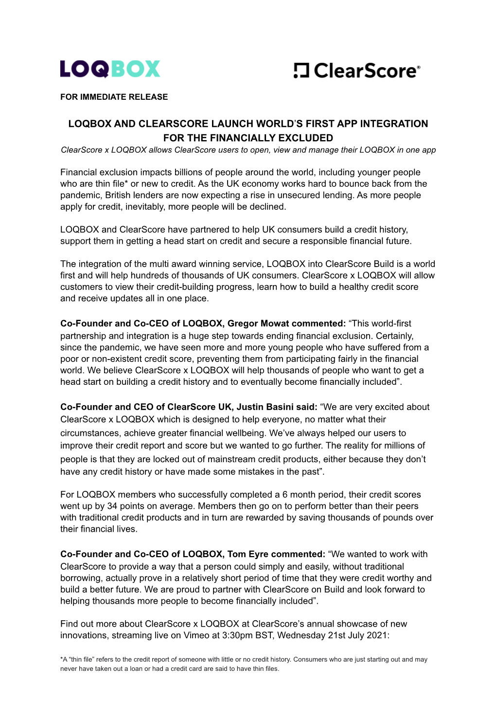 LOQBOX __ CLEARSCORE Press Release FINAL