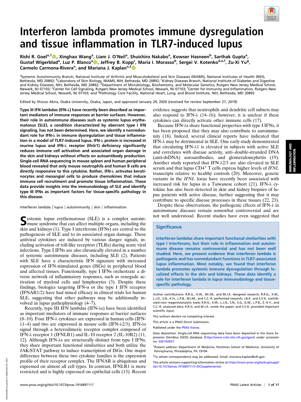 Interferon Lambda Promotes Immune Dysregulation and Tissue Inflammation in TLR7-Induced Lupus