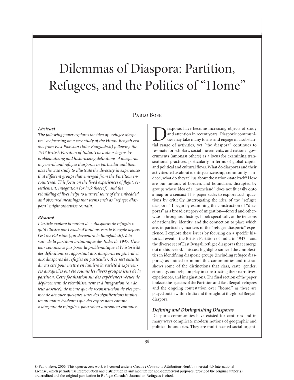 Dilemmas of Diaspora: Partition, Refugees, and the Politics of “Home”