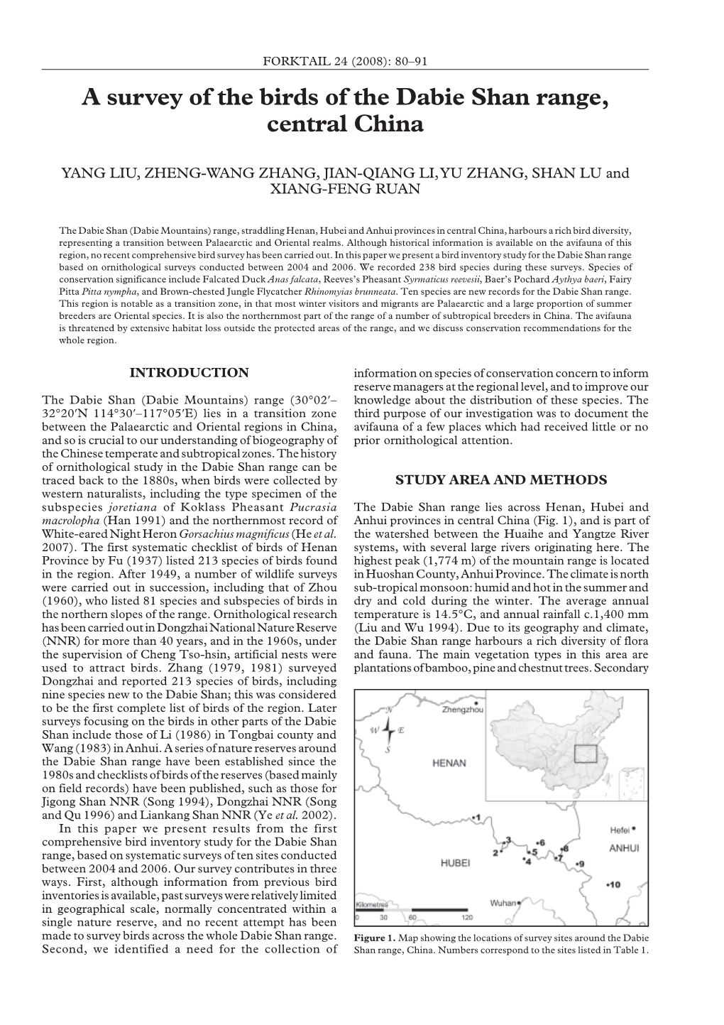 A Survey of the Birds of the Dabie Shan Range, Central China