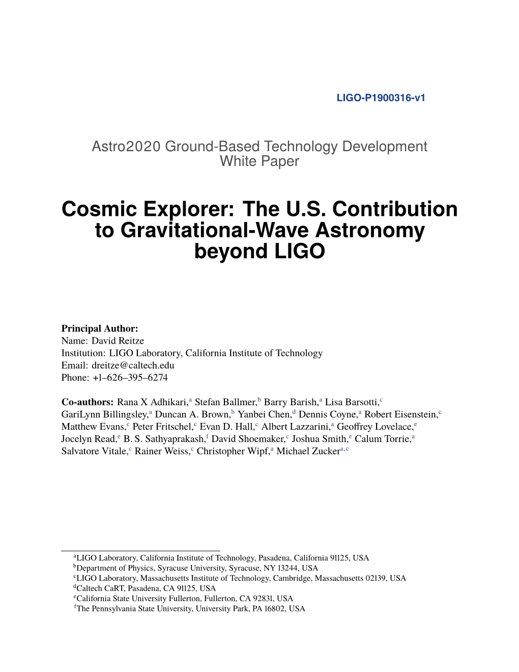 Cosmic Explorer: the U.S. Contribution to Gravitational-Wave Astronomy Beyond LIGO