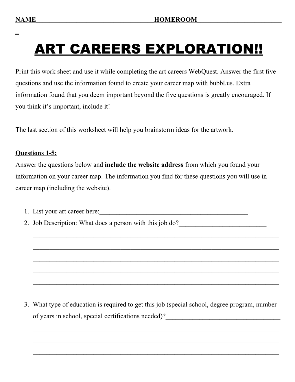 Art Careers Exploration