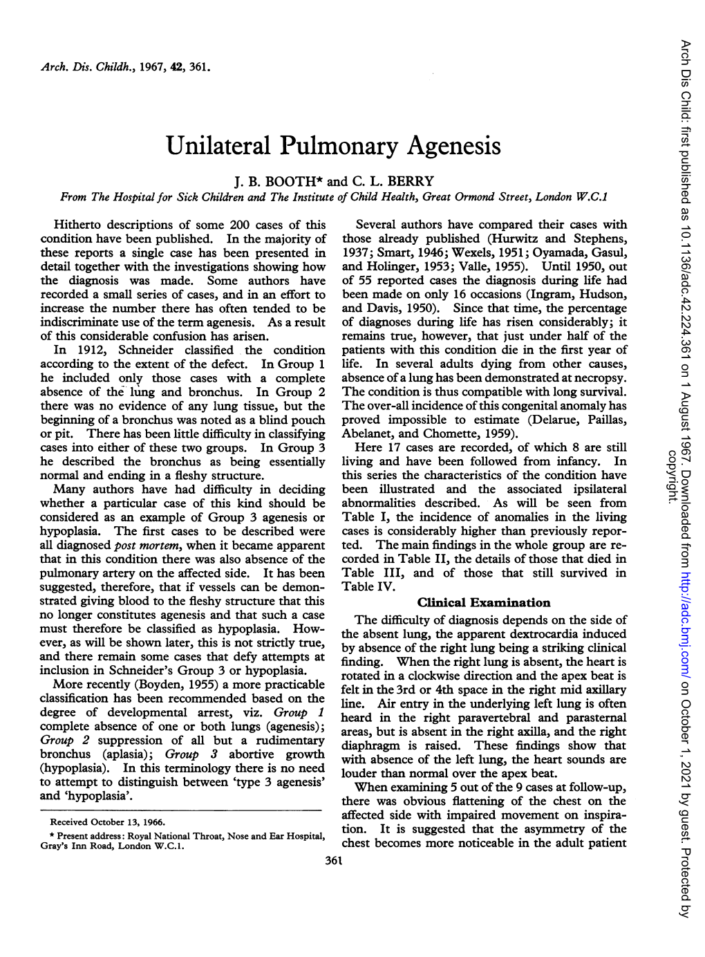 Unilateral Pulmonary Agenesis J