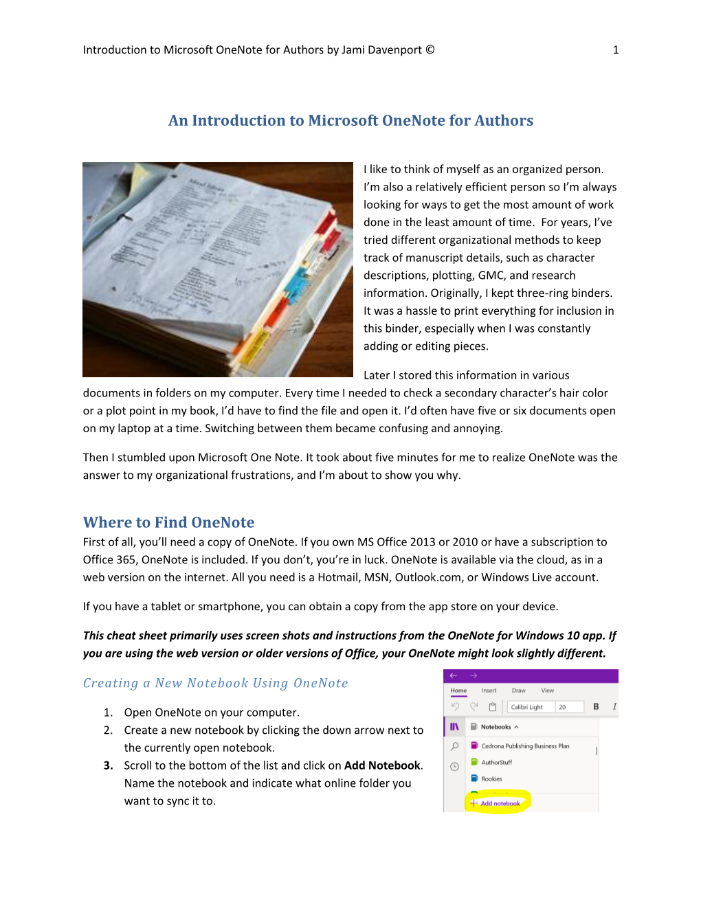 An Introduction to Microsoft Onenote for Authors Where