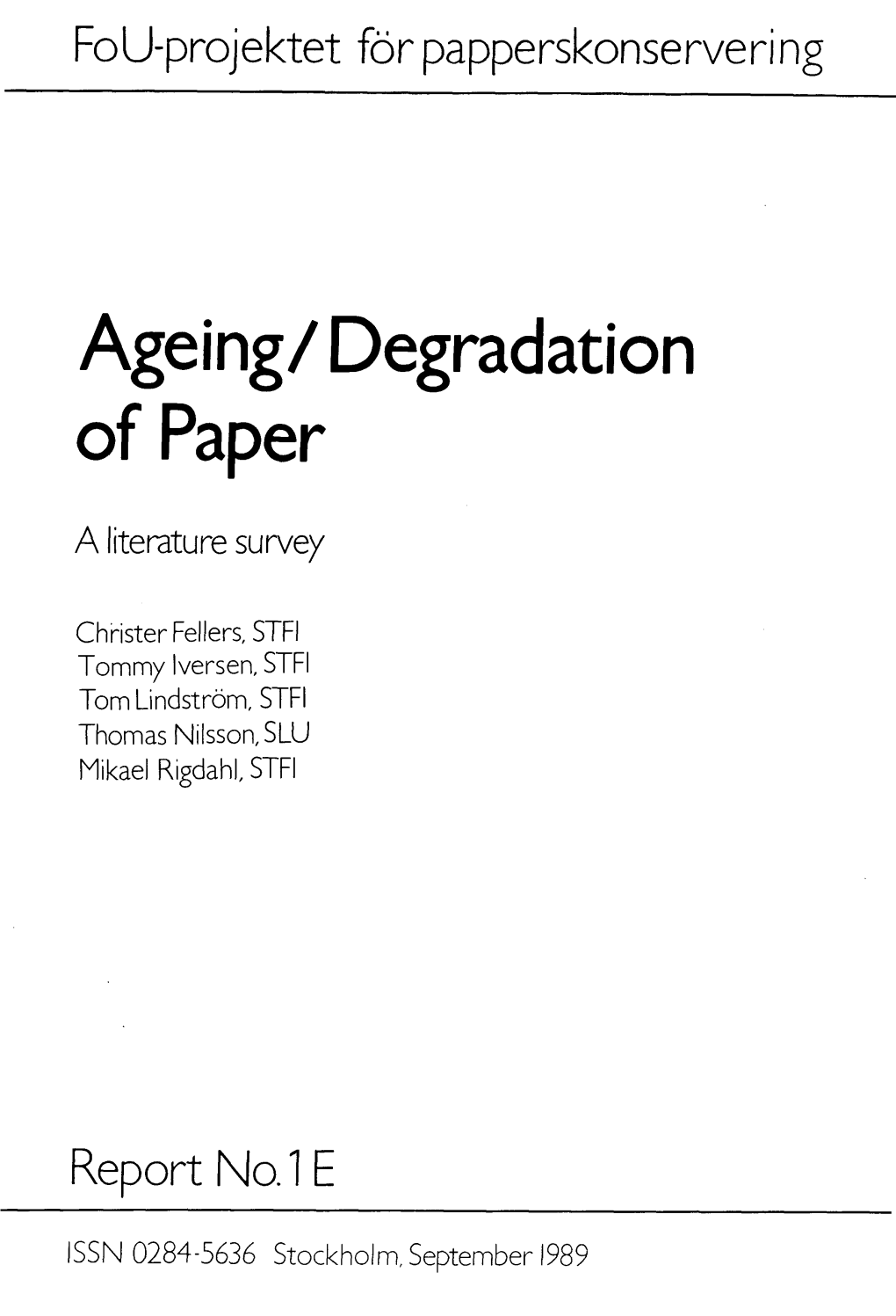 Ageing/ Degradation of Paper