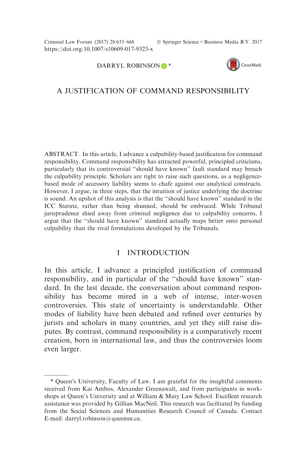 A Justification of Command Responsibility