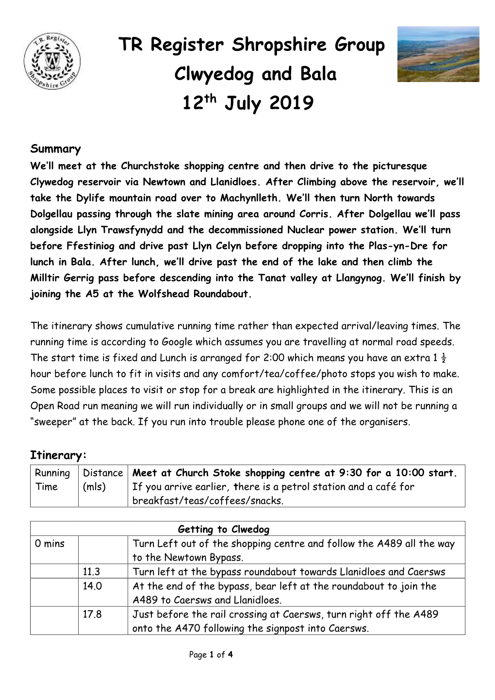 TR Register Shropshire Group Clwyedog and Bala 12Th July 2019