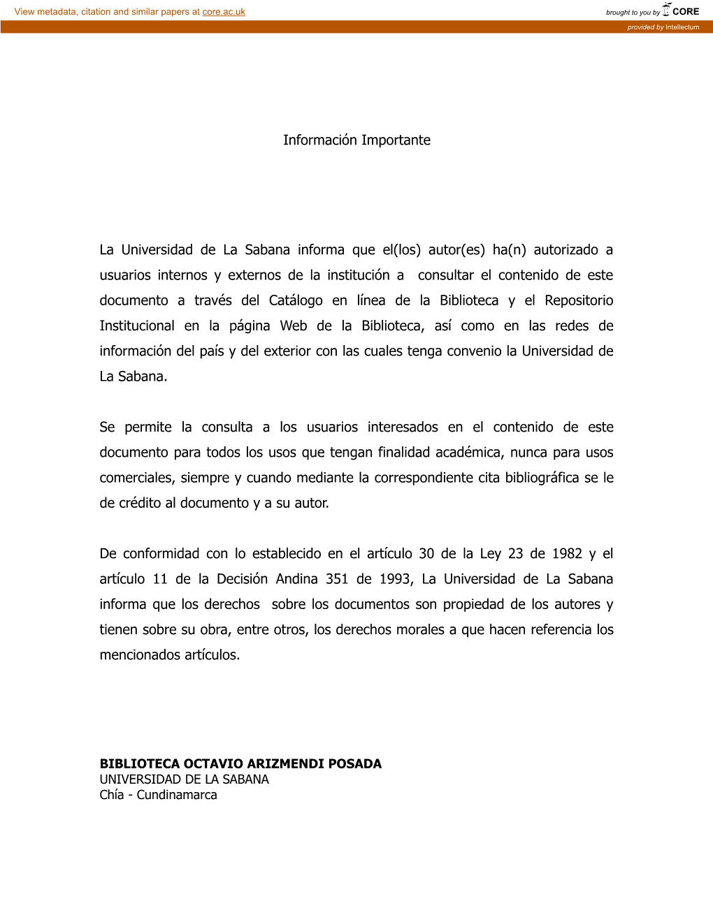 Información Importante La Universidad De La Sabana