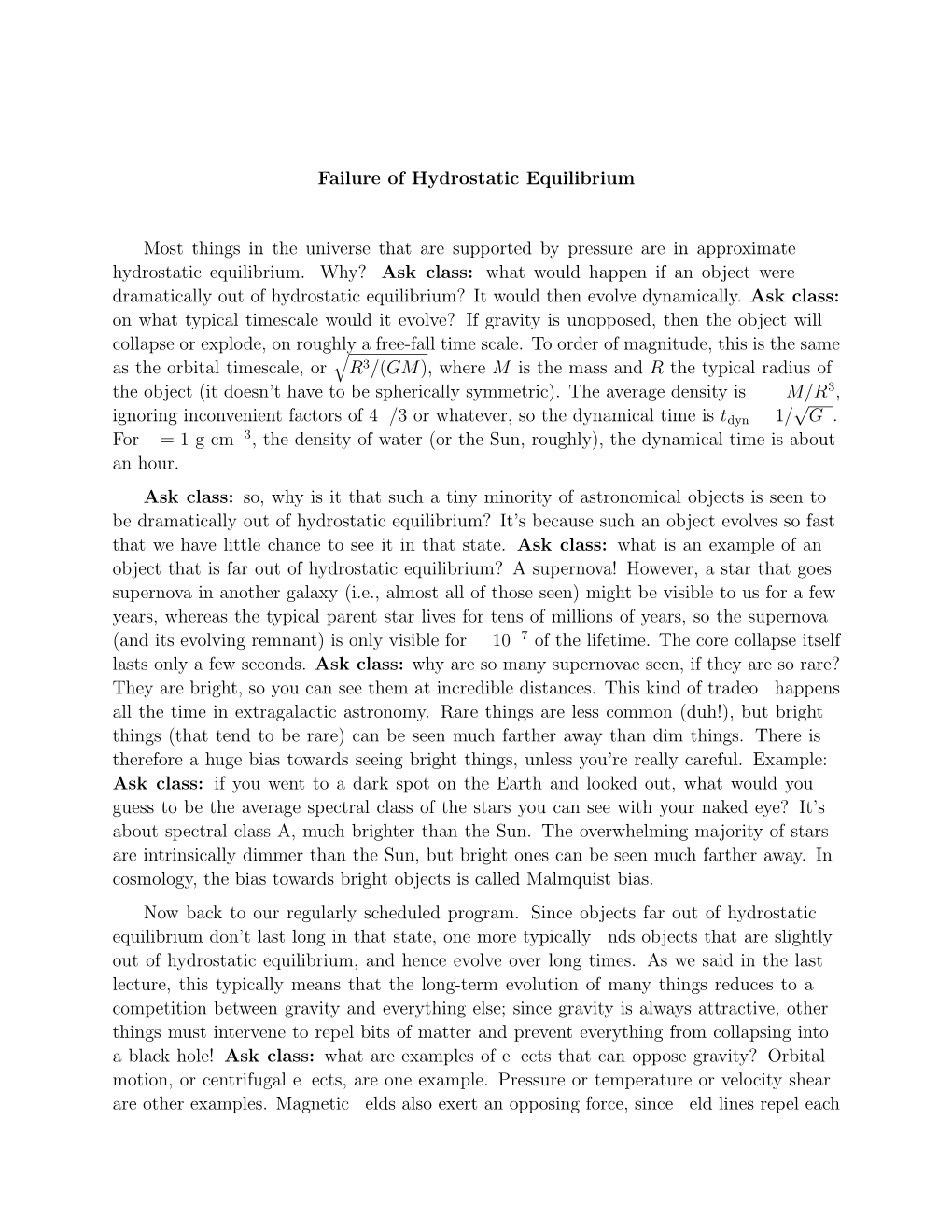 Failure of Hydrostatic Equilibrium