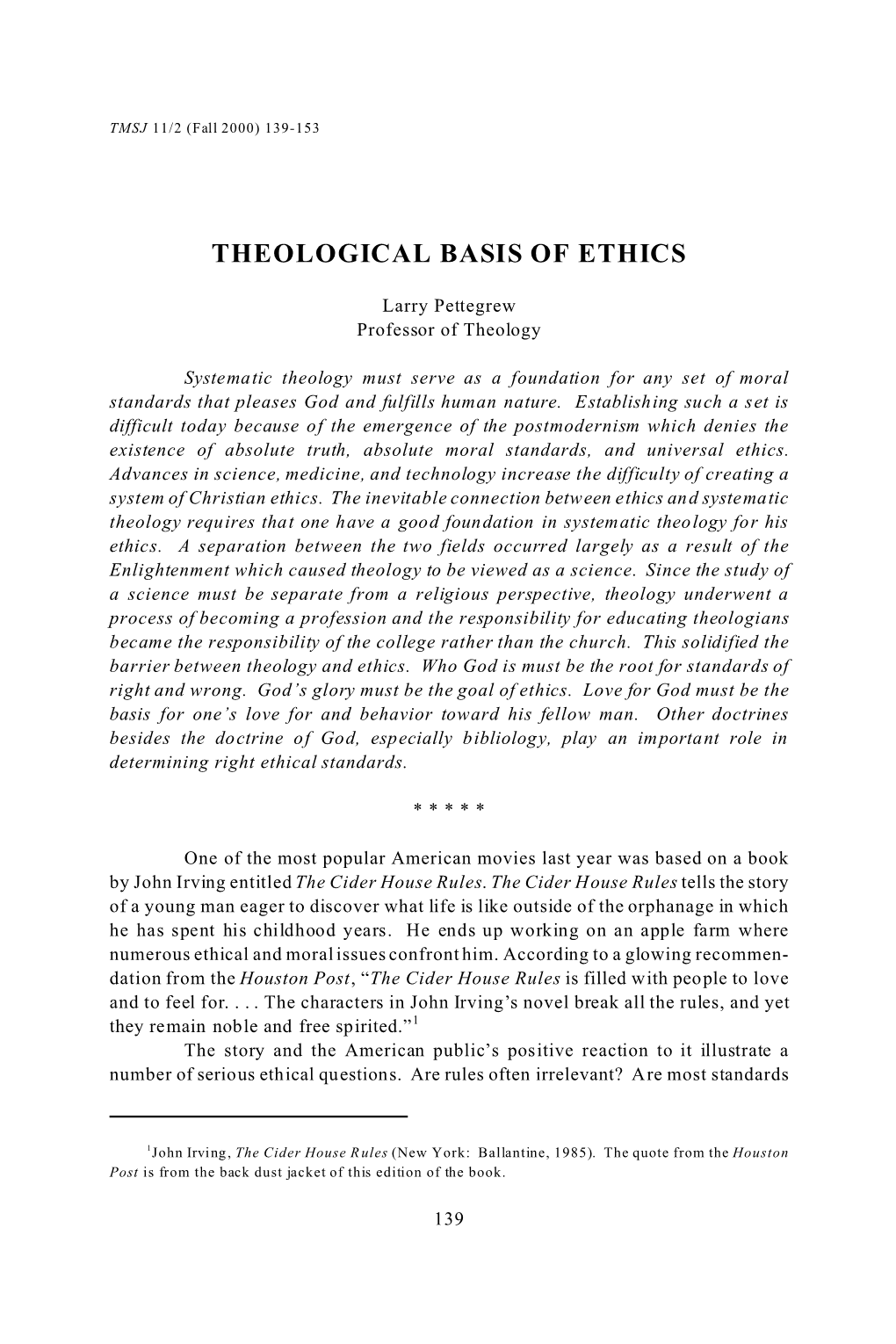 Theological Basis of Ethics
