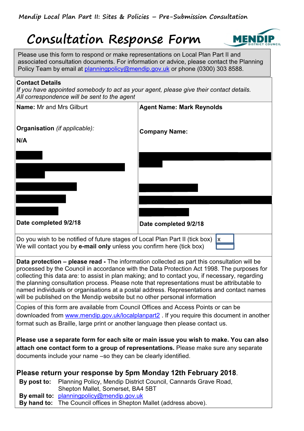 Consultation Response Form Please Use This Form to Respond Or Make Representations on Local Plan Part II and Associated Consultation Documents