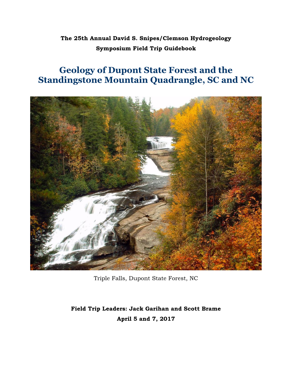 Geology of Dupont State Forest and the Standingstone Mountain Quadrangle, SC and NC