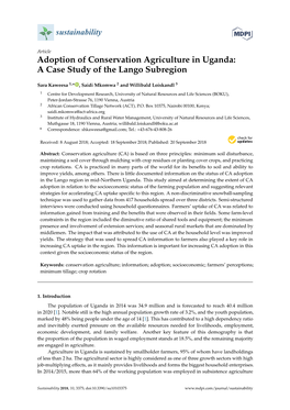 Adoption of Conservation Agriculture in Uganda: a Case Study of the Lango Subregion