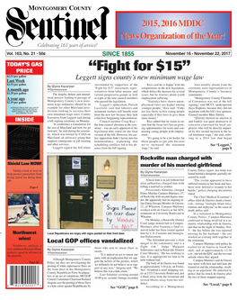 THE MONTGOMERY COUNTY SENTINEL NOVEMBER 16, 2017 EFLECTIONS the Montgomery County Sentinel, R Published Weekly by Berlyn Inc