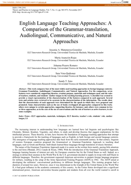 English Language Teaching Approaches: a Comparison of the Grammar-Translation, Audiolingual, Communicative, and Natural Approaches