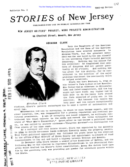 STORIES of New Jersey the PUBLIC SCHOOLS SY PREPARED for USE in WORK PROJECTS ADMINISTRATION NEW JERSEY WRITERS' PROJECT, New Jersey Ijq Chestnut Street, Newark