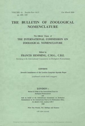 The Bulletin of Zoological Nomenclature. Vol 15, Part 16 to 17
