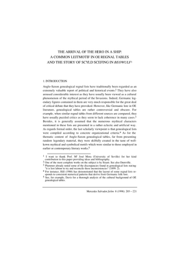 A Common Leitmotif in Oe Regnal Tables and the Story of Scyld Scefing in Beowulf1