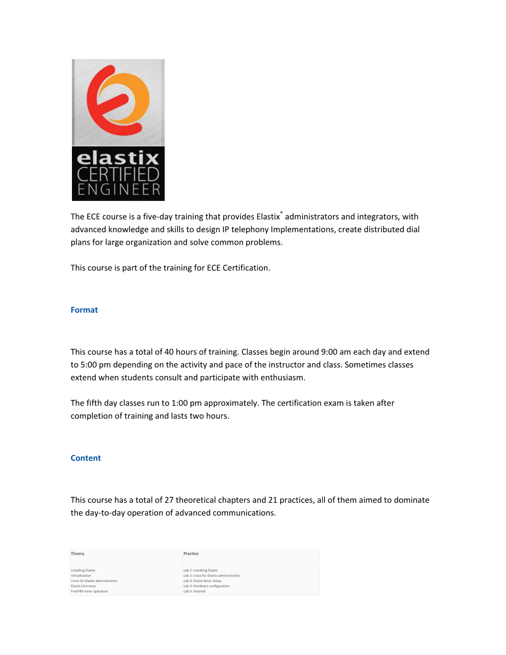 The ECE Course Is a Five-Day Training That Provides Elastix