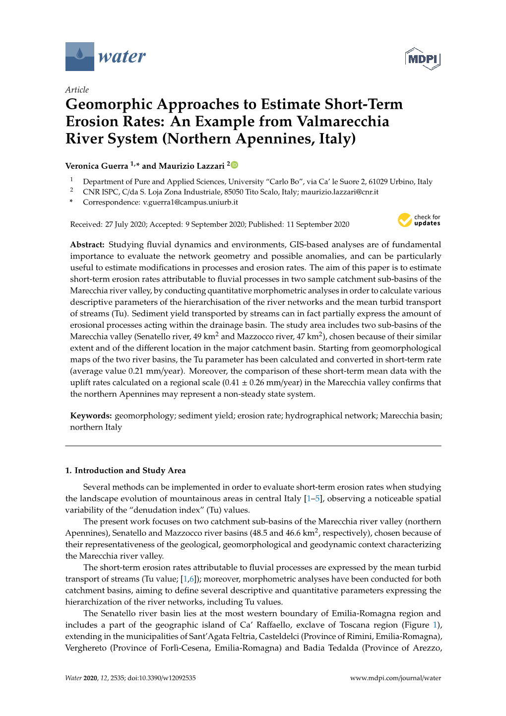 Geomorphic Approaches to Estimate Short-Term Erosion Rates: an Example from Valmarecchia River System (Northern Apennines, Italy)