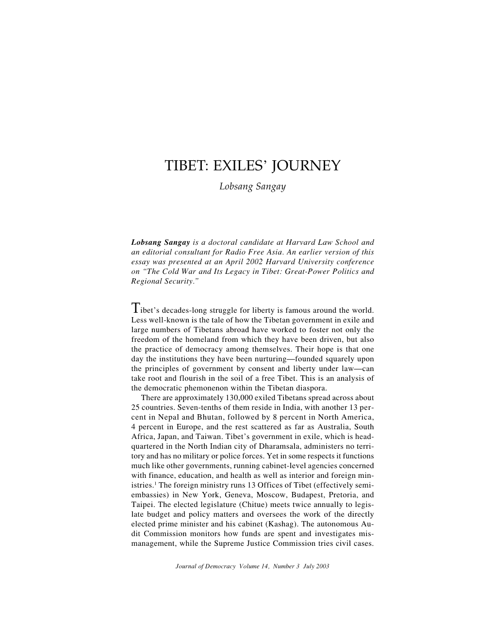 Tibet: Exiles' Journey