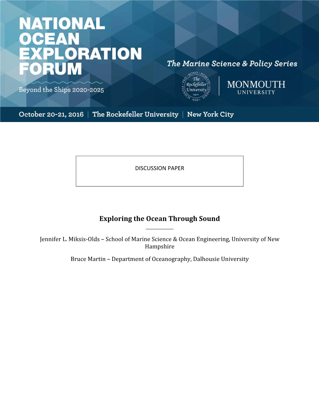 Discussion Paper: Exploring the Ocean Through Sound