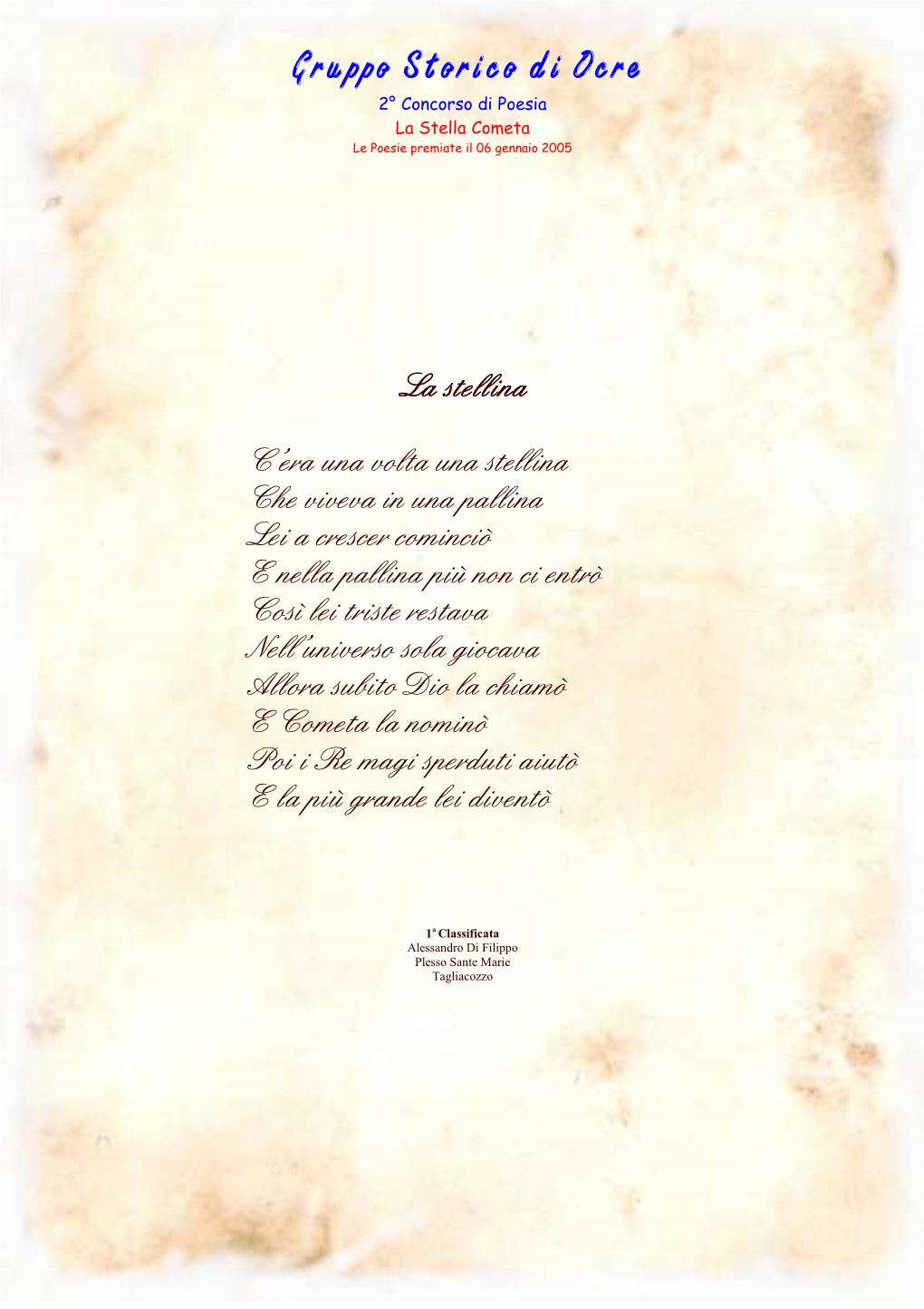 Le Poesie Premiate a Gennaio 2005