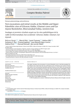 Test Excavations and Initial Results at the Middle and Upper Paleolithic