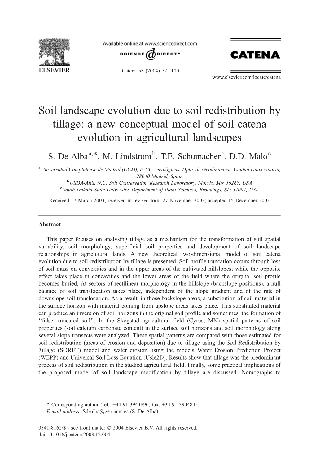 A New Conceptual Model of Soil Catena Evolution in Agricultural Landscapes