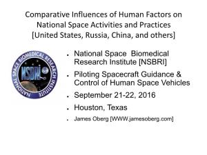 Comparative Influences of Human Factors on National Space Activities and Practices [United States, Russia, China, and Others]