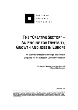 Creative Sector” – an Engine for Diversity, Growth and Jobs in Europe