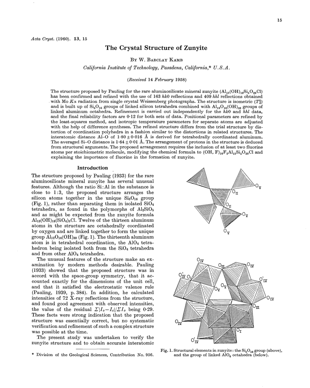 The Crystal Structure of Zunyite