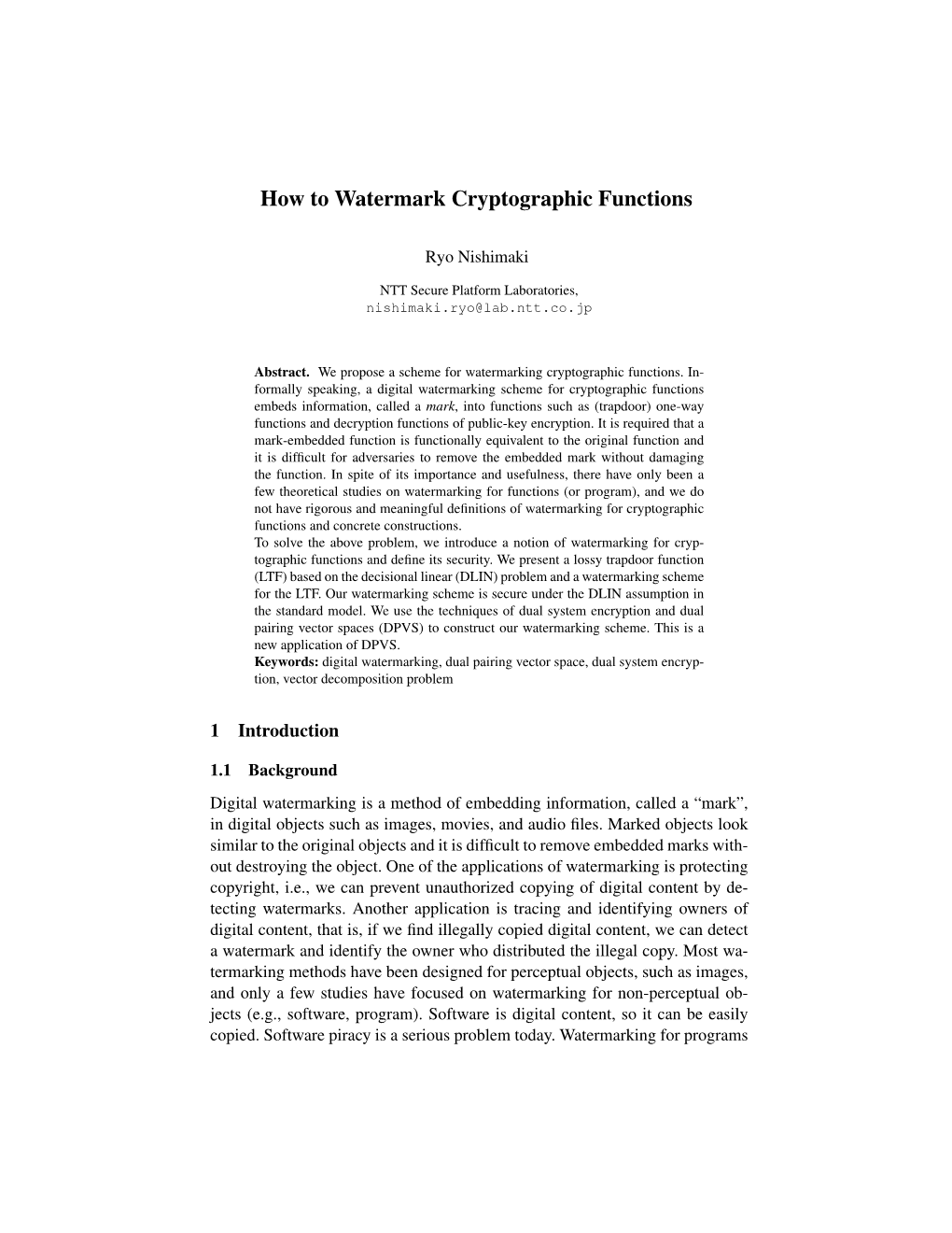 How to Watermark Cryptographic Functions