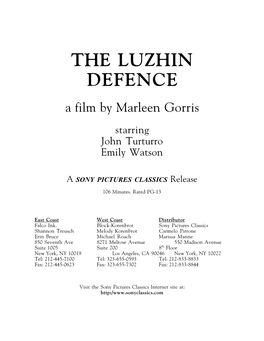 THE LUZHIN DEFENCE a Film by Marleen Gorris