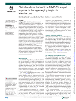 Clinical Academic Leadership in COVID-19: a Rapid Leader: First Published As 10.1136/Leader-2020-000292 on 1 July 2020