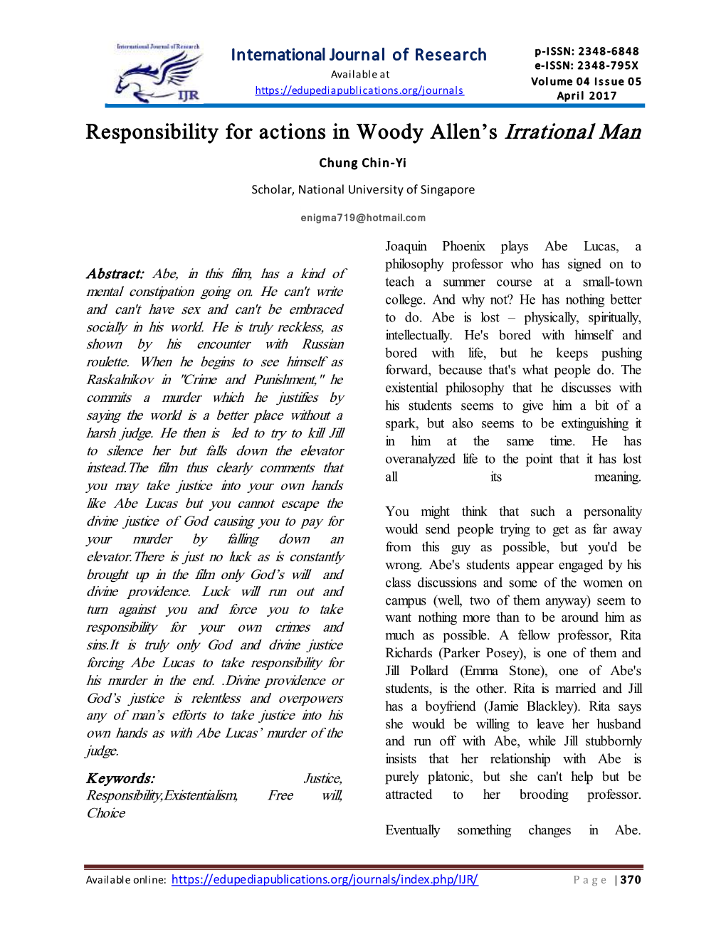 Responsibility for Actions in Woody Allen's Irrational