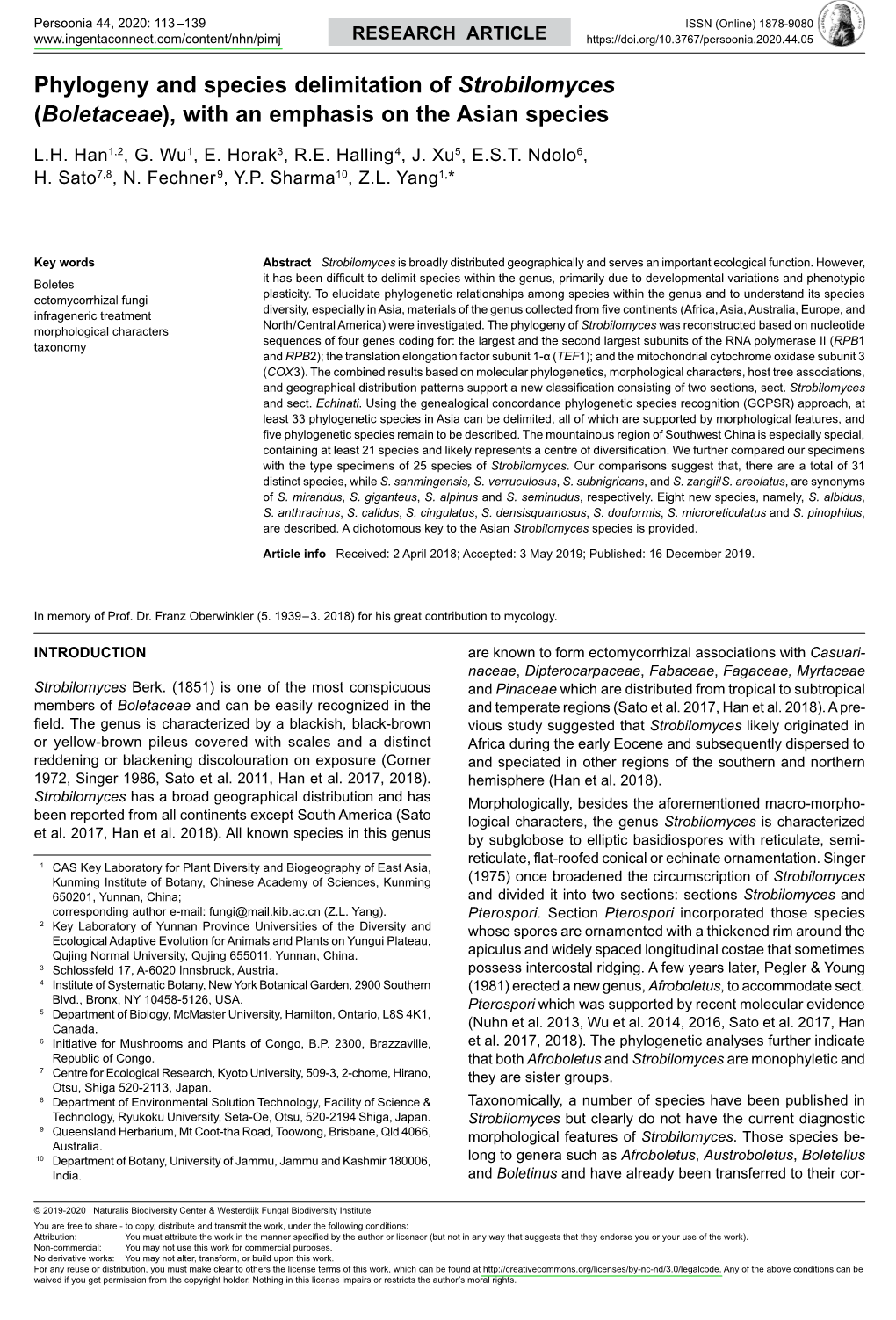 Phylogeny and Species Delimitation of &lt;I&gt;Strobilomyces